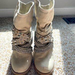 Cream studded boots